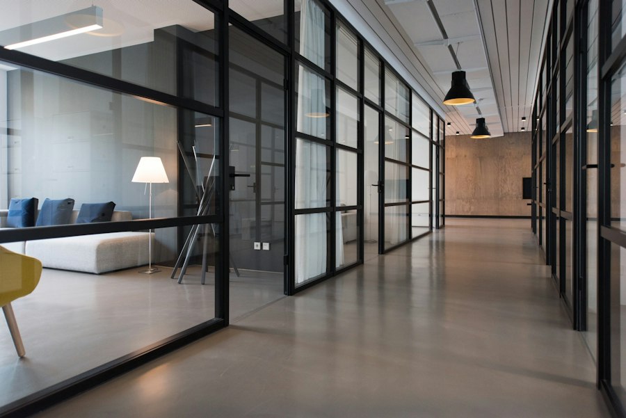 Glass-walled professional office suites
